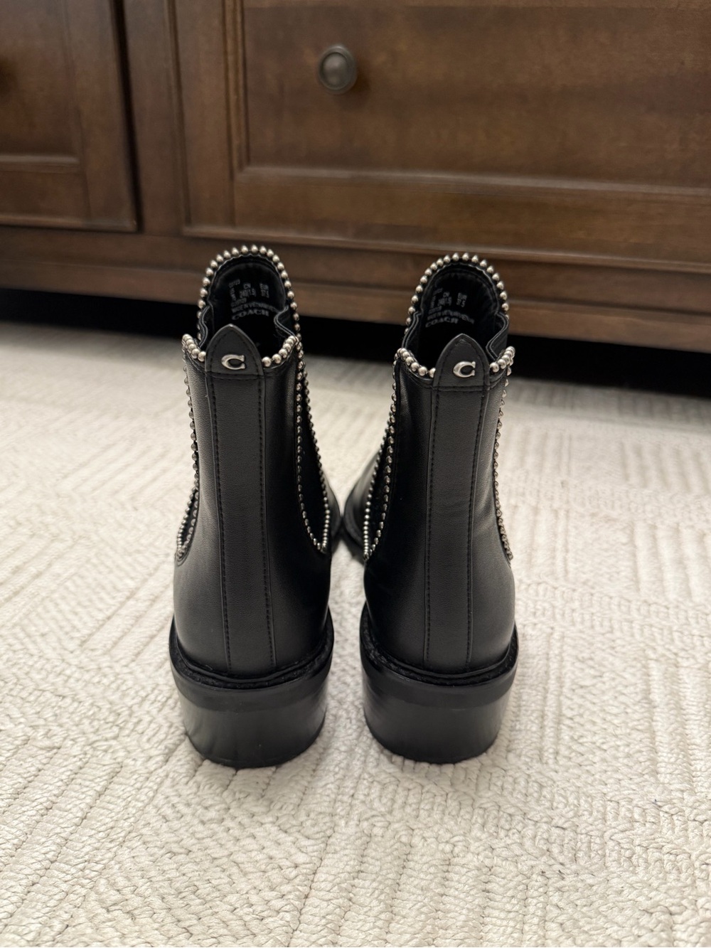 Coach Black Chelsea Booties with Silver Bead Trim